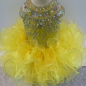 Girls yellow glitz pageant princess birthday cupcake dress.